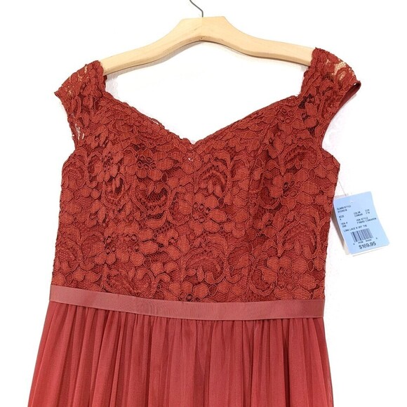 NWT David's Bridal Off-the-Shoulder Lace and Mesh Bridesmaid Dress in Cinnamon 4 - Picture 5 of 12